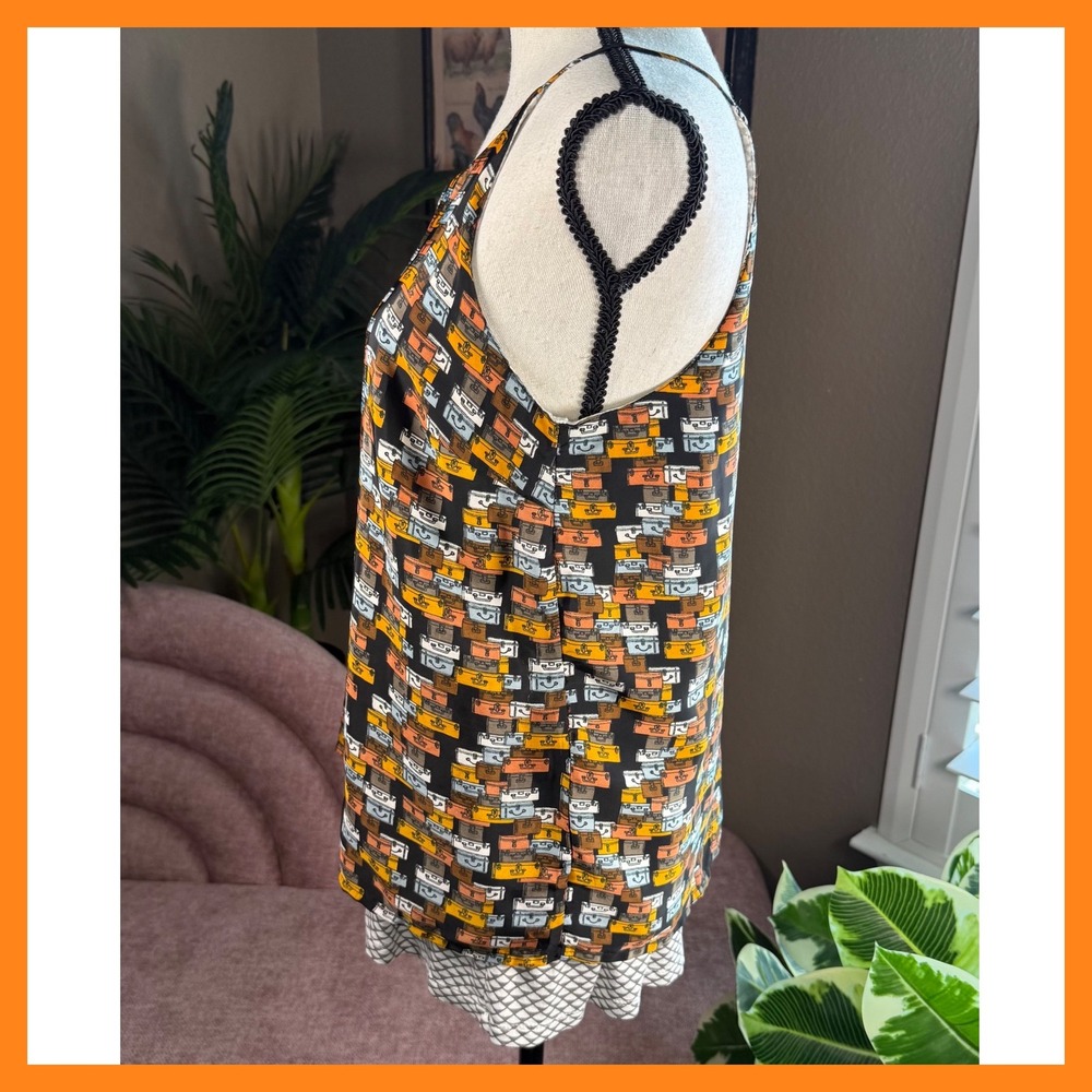 Porridge Tank Top Suitcase Print Sleeveless Black Orange Travel Vacation Size S - Picture 10 of 14